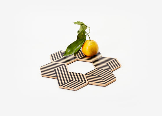 Coaster Set | Table Tiles | Black & Beige Striped | by Areaware - Lifestory - Areaware