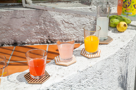 Coaster Set | Table Tiles | Black & Beige Striped | by Areaware - Lifestory - Areaware