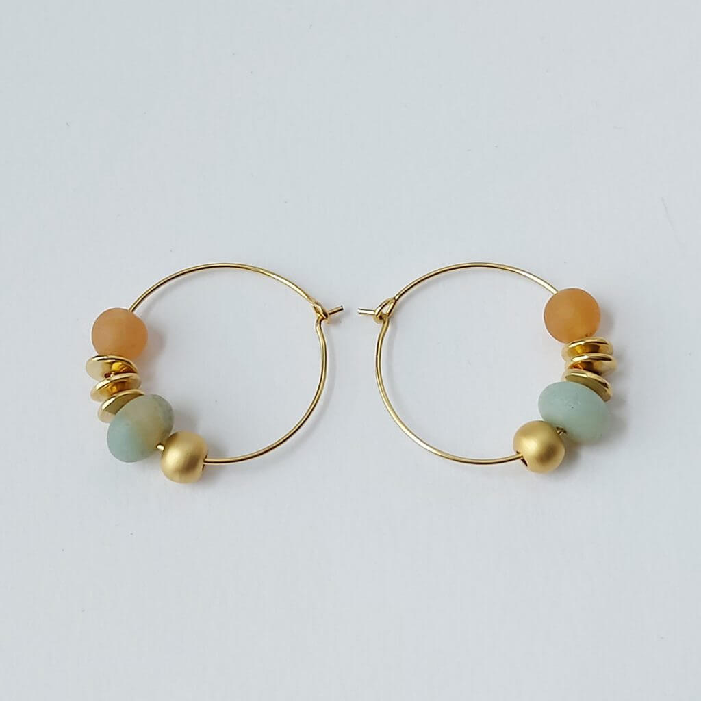Atoll Beaded Hoops | Gold Plate, Amazonite, Adventurine | by brass+bold - Lifestory - brass+bold