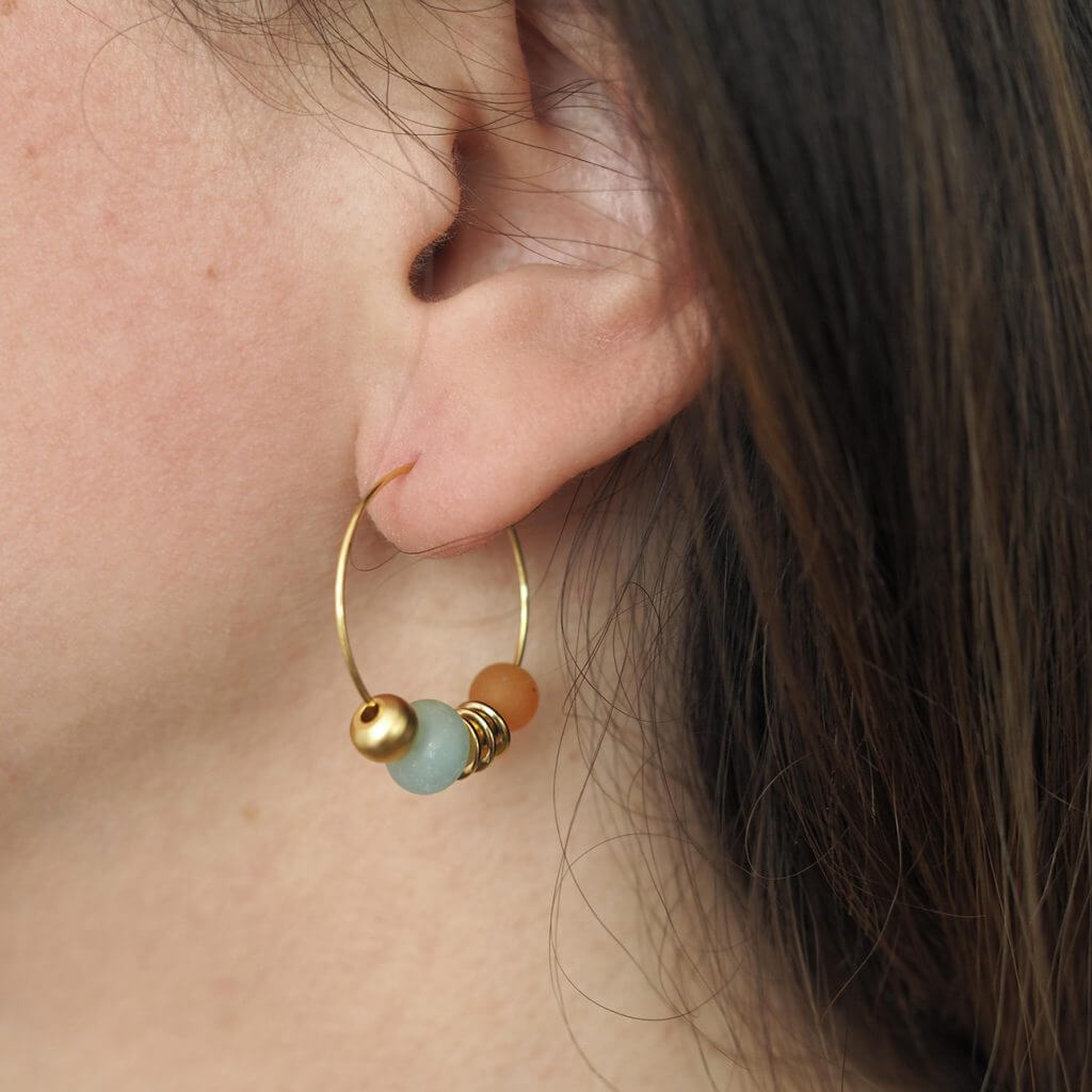 Atoll Beaded Hoops | Gold Plate, Amazonite, Adventurine | by brass+bold - Lifestory - brass+bold