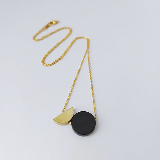 Brass Semi-Circle & Black Disc Necklace | by brass+bold - Lifestory - brass+bold
