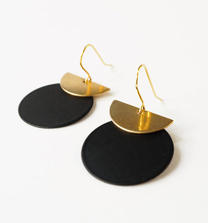 Brass Crescent & Black Disc Earrings | by brass+bold - Lifestory - brass+bold