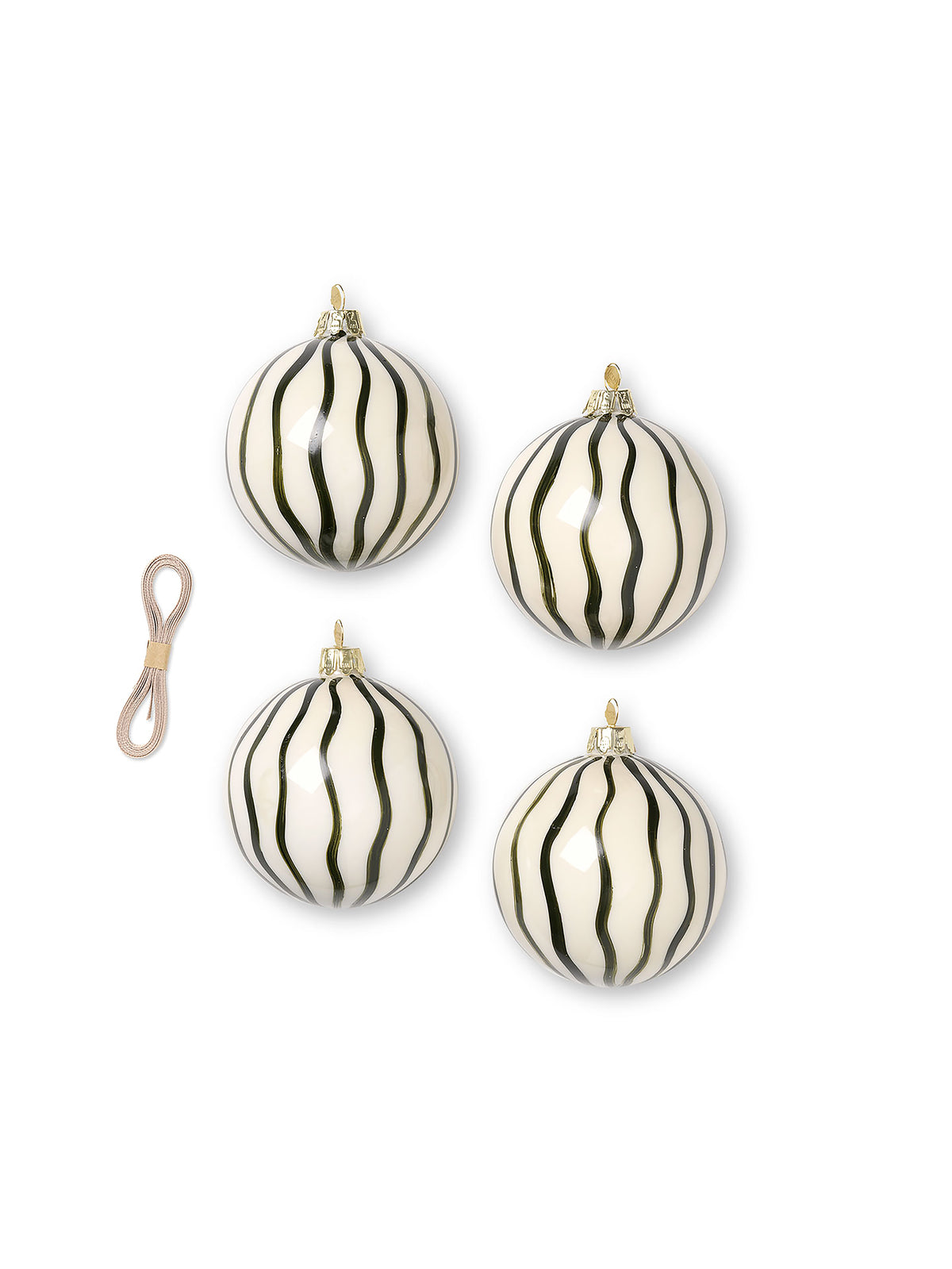 Handpainted Glass Bauble | Lines | Green | Set of 4 - Lifestory - ferm Living