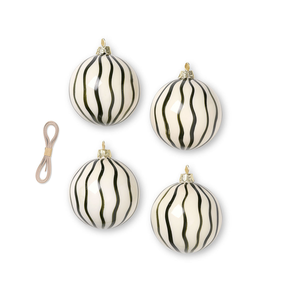 Handpainted Glass Bauble | Lines | Green | Set of 4 - Lifestory - ferm Living
