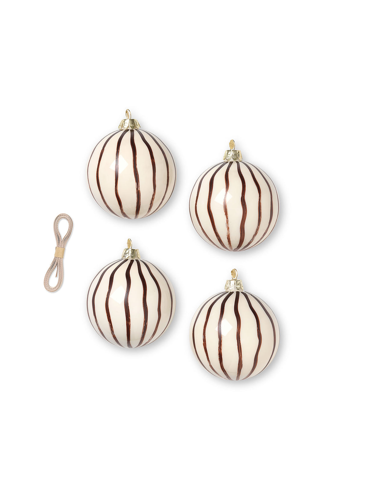 Handpainted Glass Bauble | Lines | Green | Set of 4 - Lifestory - ferm Living
