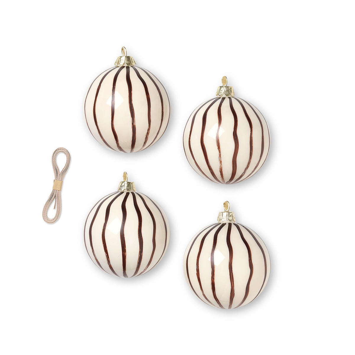Handpainted Glass Bauble | Lines | Green | Set of 4 - Lifestory - ferm Living