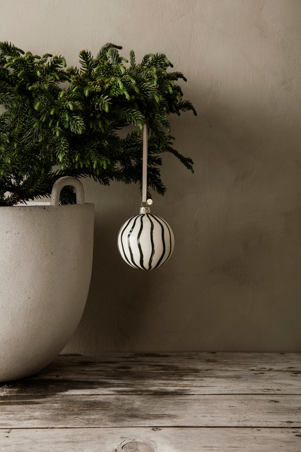Handpainted Glass Bauble | Lines | Green | Set of 4 - Lifestory - ferm Living