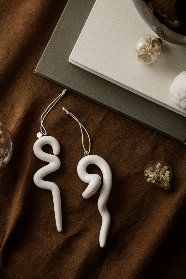 Doodle Ornaments | Set of 2 | Off-White Ceramic - Lifestory - ferm Living
