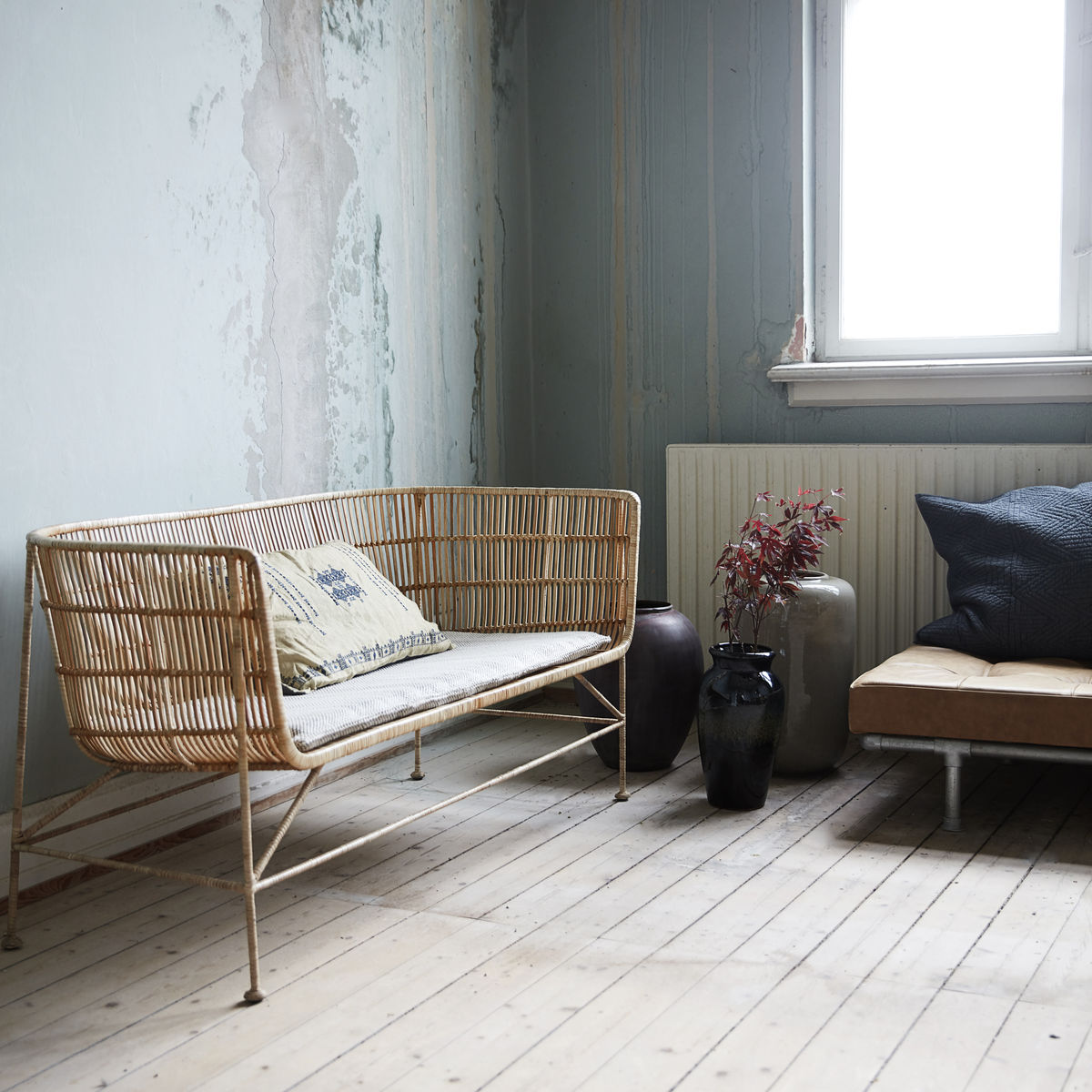 Cuun Two-Seater Woven Rattan sofa in Black or Natural | by House Doctor - Lifestory