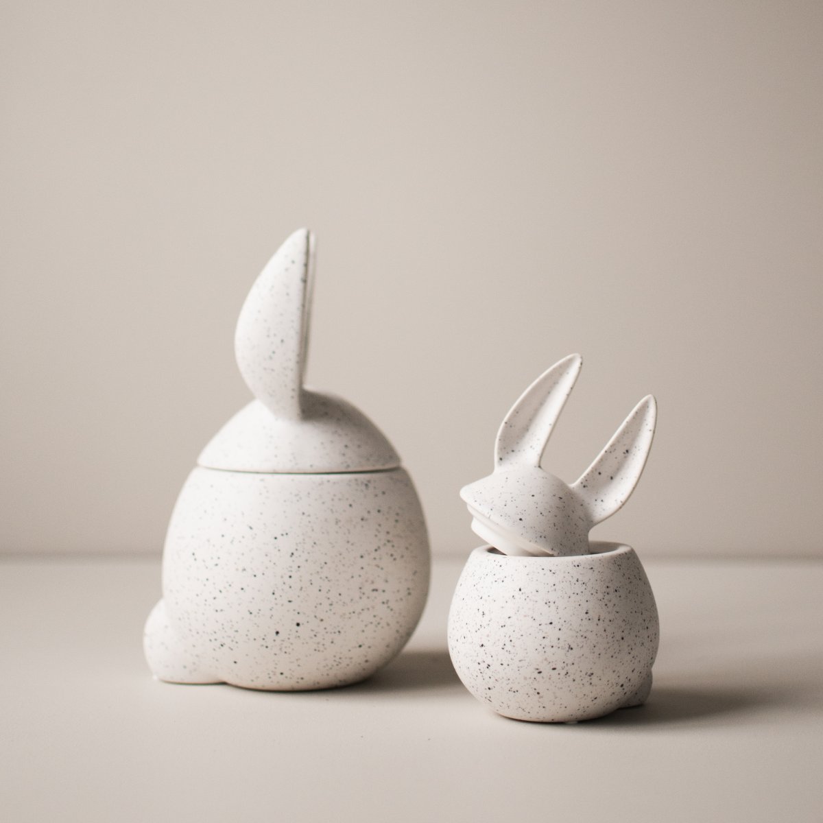 Eating Rabbit | Small Lidded Bowl | Speckled White - Lifestory - DBKD