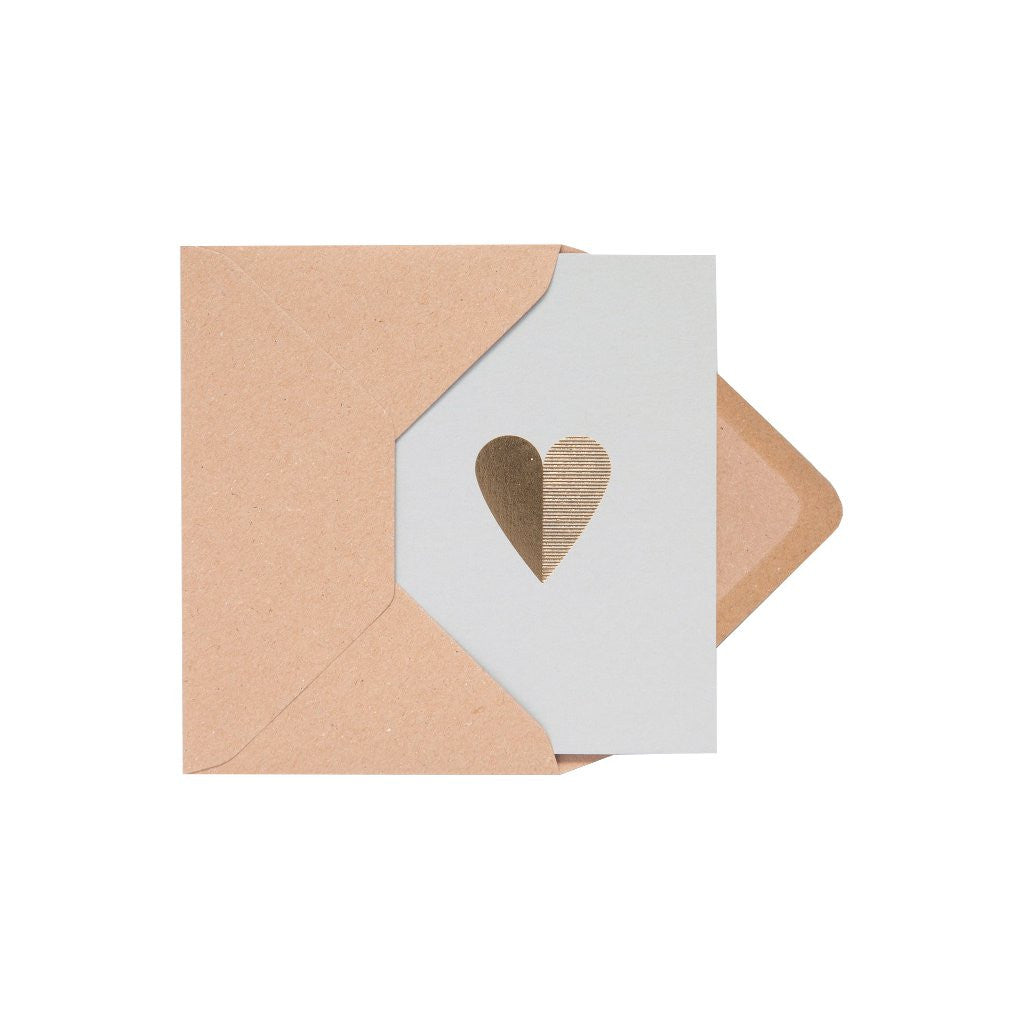 Heart Card | Brass on Light Grey | Foil Blocked | by Ola - Lifestory - ola