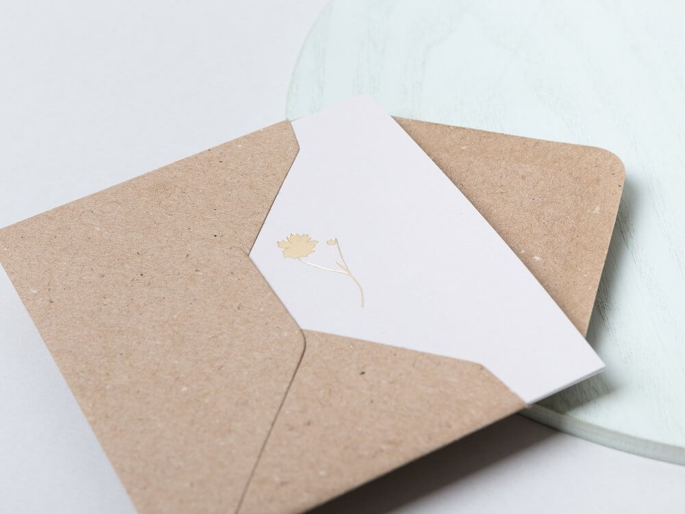 Small Coreopsis Card | Brass on Pale Grey | Foil Blocked | by Ola - Lifestory - ola