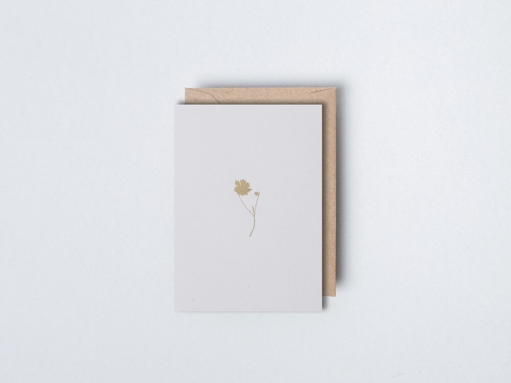 Small Coreopsis Card | Brass on Pale Grey | Foil Blocked | by Ola - Lifestory - ola