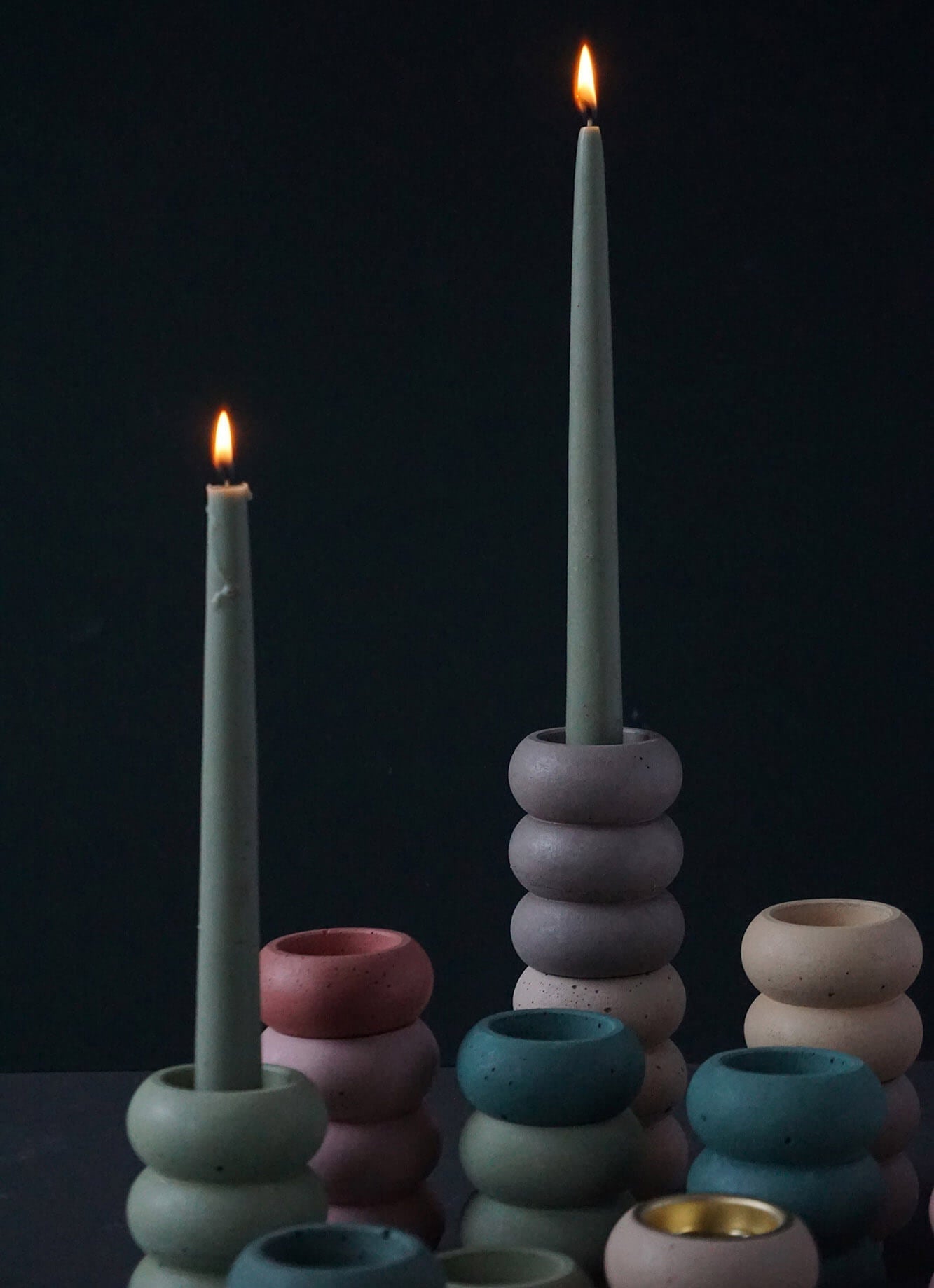 Tall Stacking Candle & Tealight Holder | Warm Grey | Concrete | by Studio Emma - Lifestory - Studio Emma
