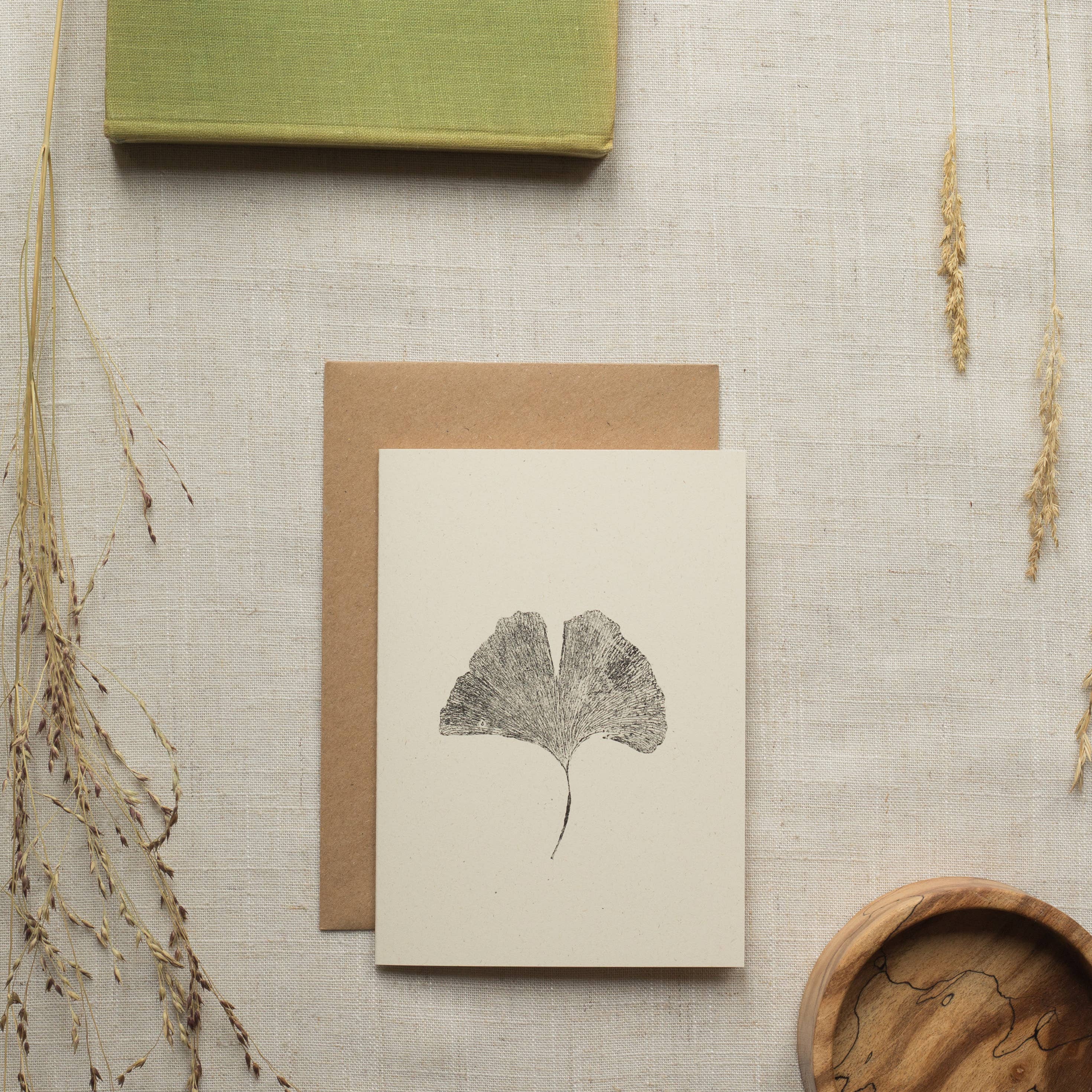 Ginkgo Leaf Botanical Monoprint Card by Alicia Breakspear