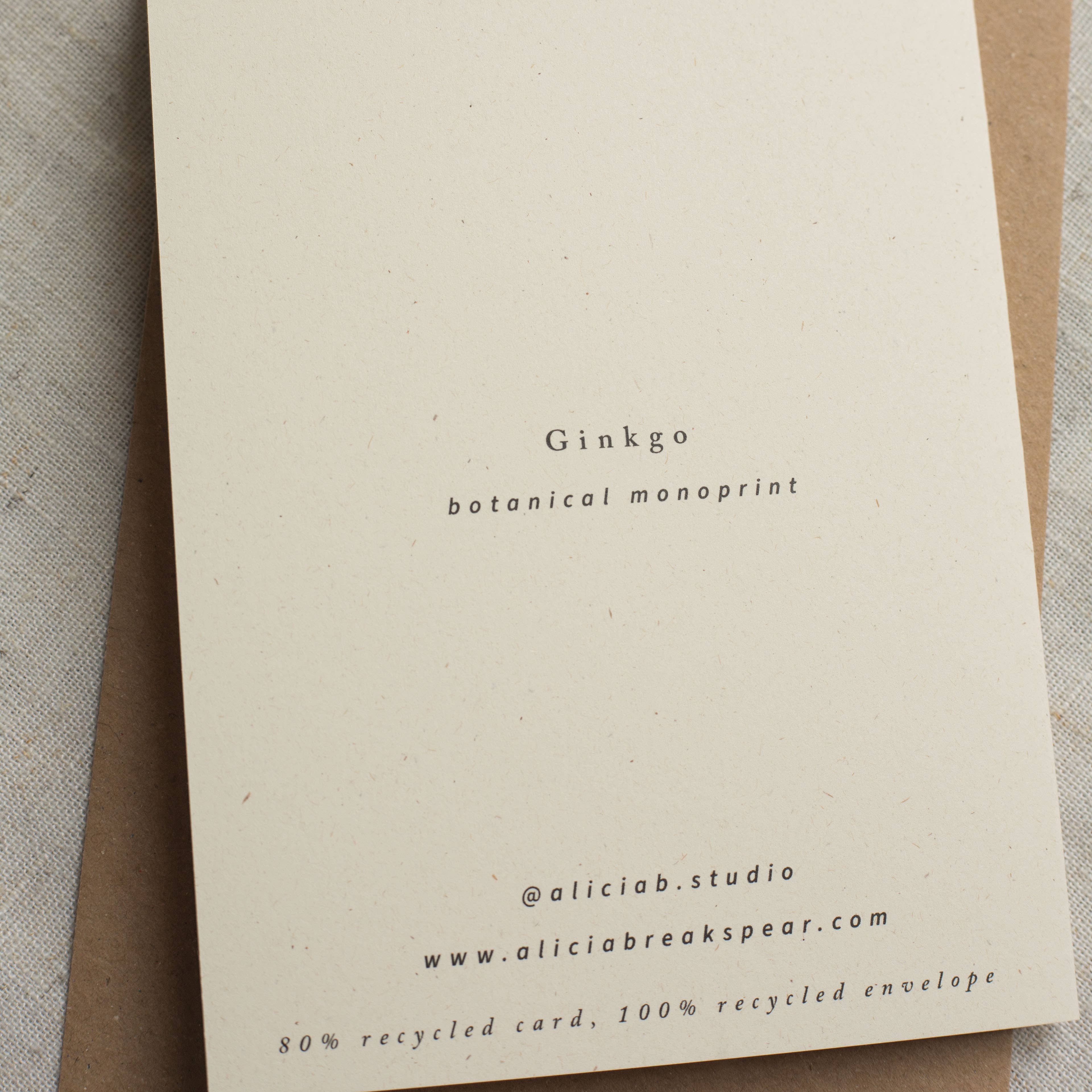 Ginkgo Leaf Botanical Monoprint Card by Alicia Breakspear
