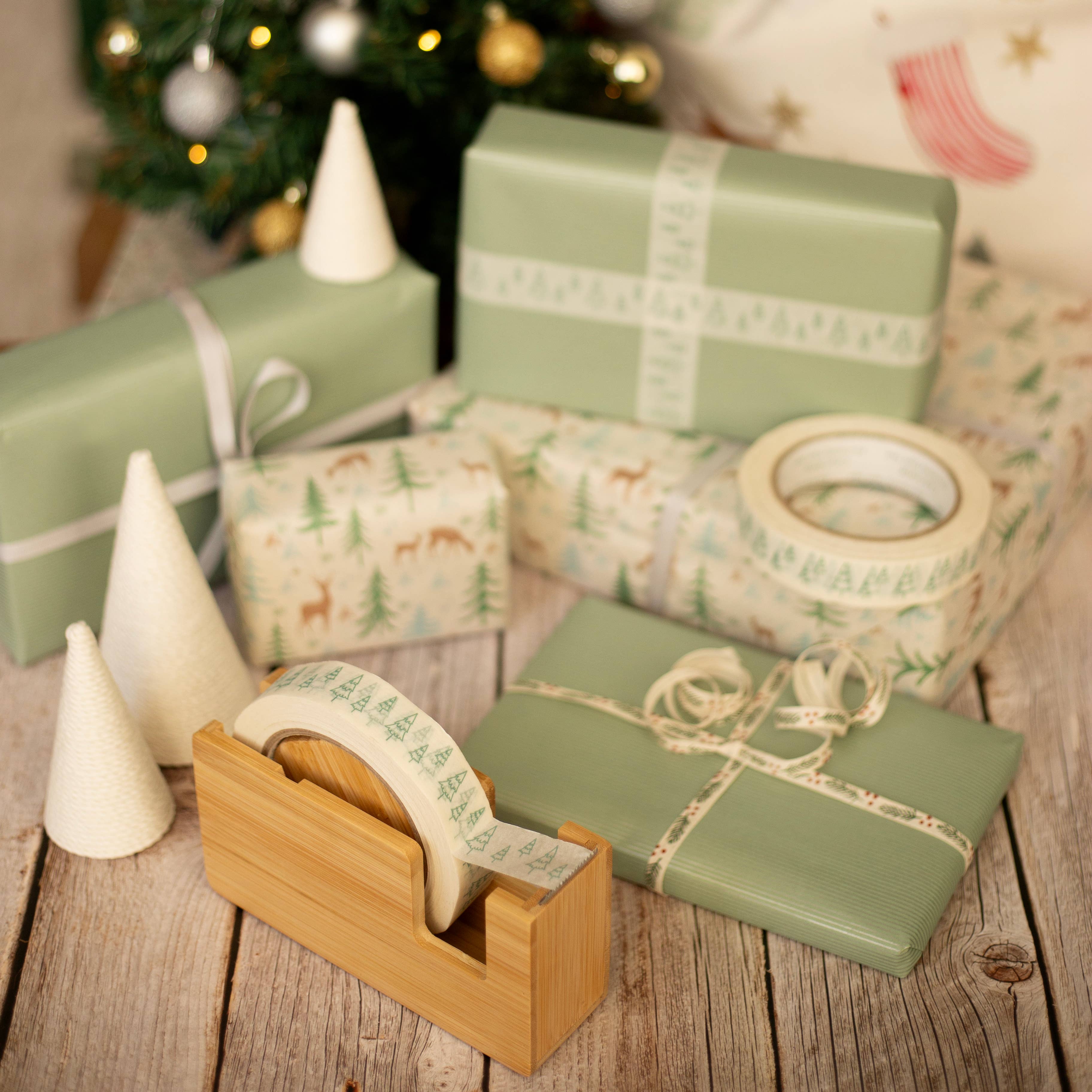 Green Christmas Tree on White Paper Tape - 50m
