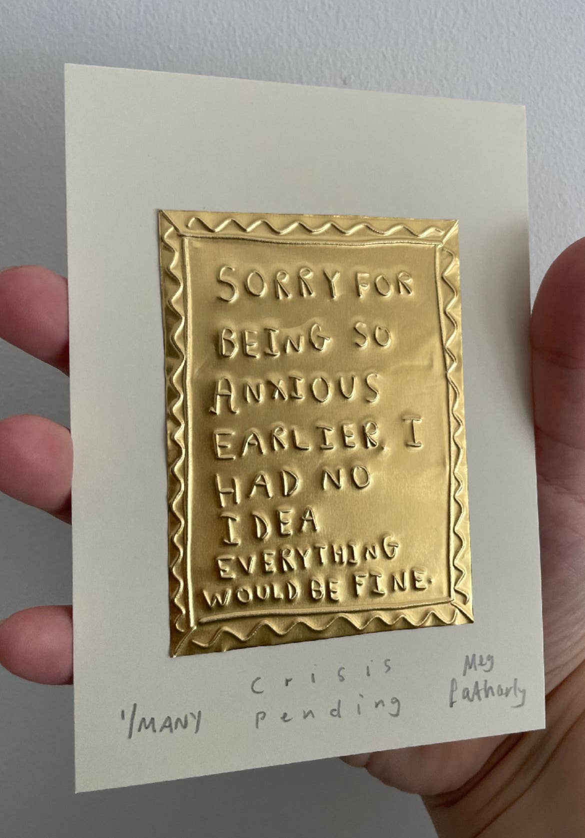 Meg Fatharly 'Sorry I Got Anxious' Tin Embossed 15x10cm Artwork - Lifestory