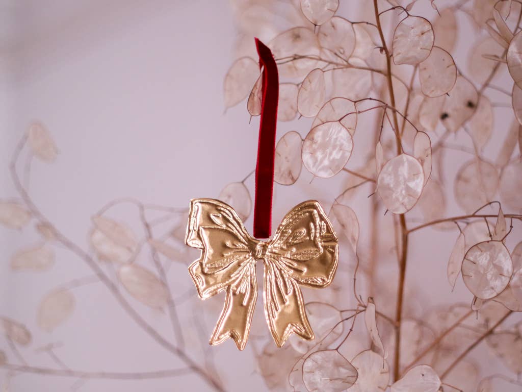 Tin Embossing Bow Ornament with Ribbon - Lifestory