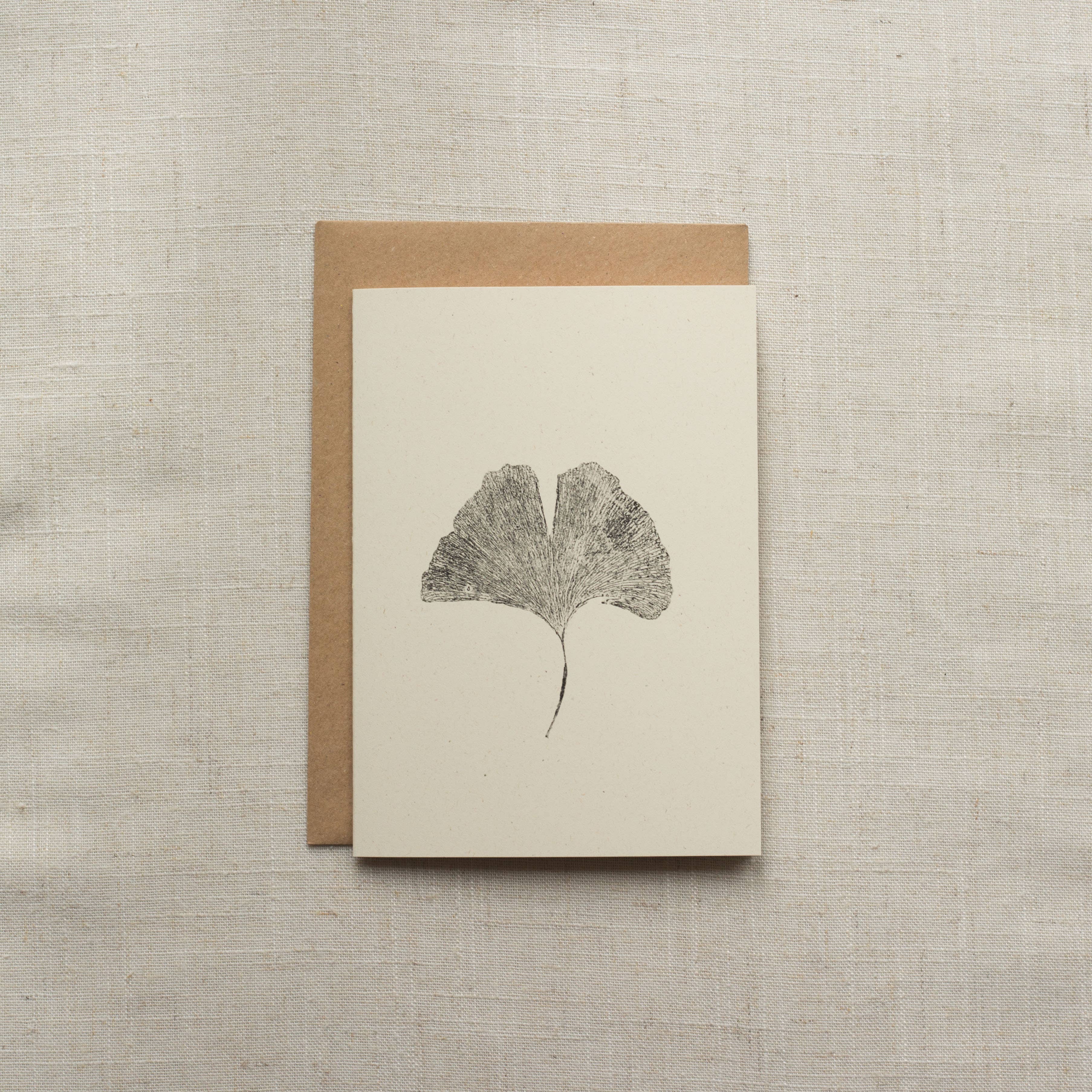 Ginkgo Leaf Botanical Monoprint Card by Alicia Breakspear