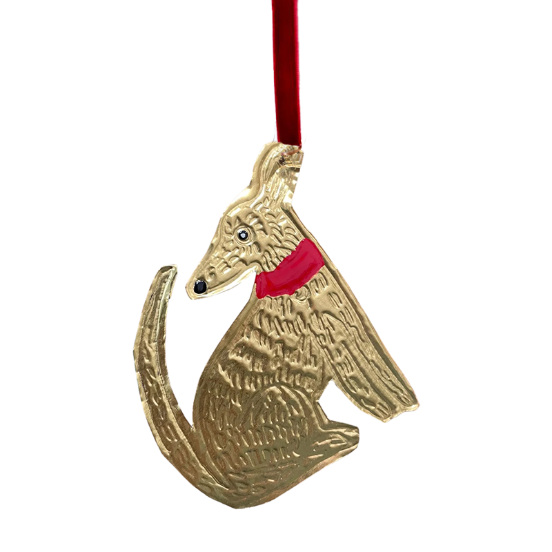 Tin Embossing Sitting Dog Ornament with Ribbon - Lifestory