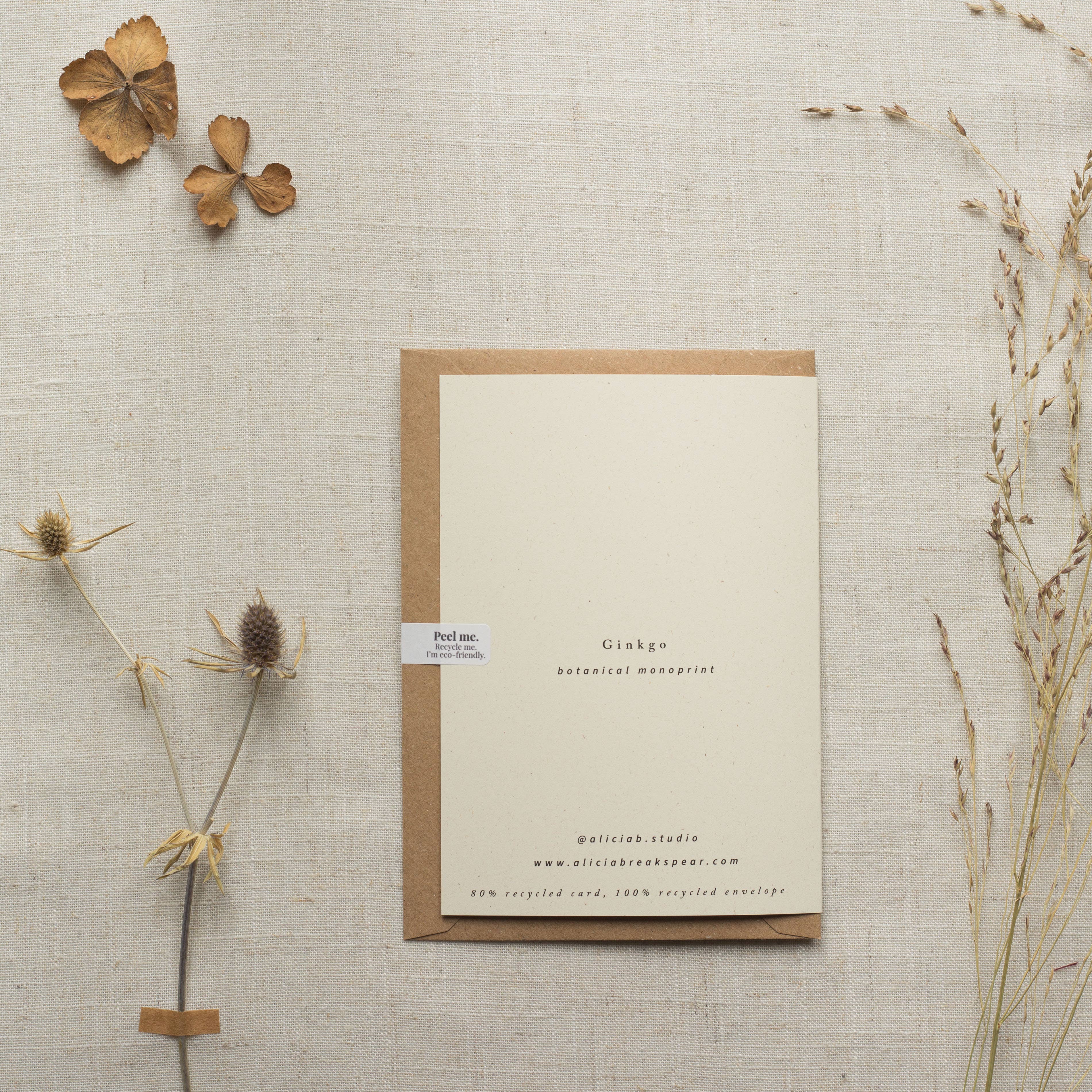 Ginkgo Leaf Botanical Monoprint Card by Alicia Breakspear