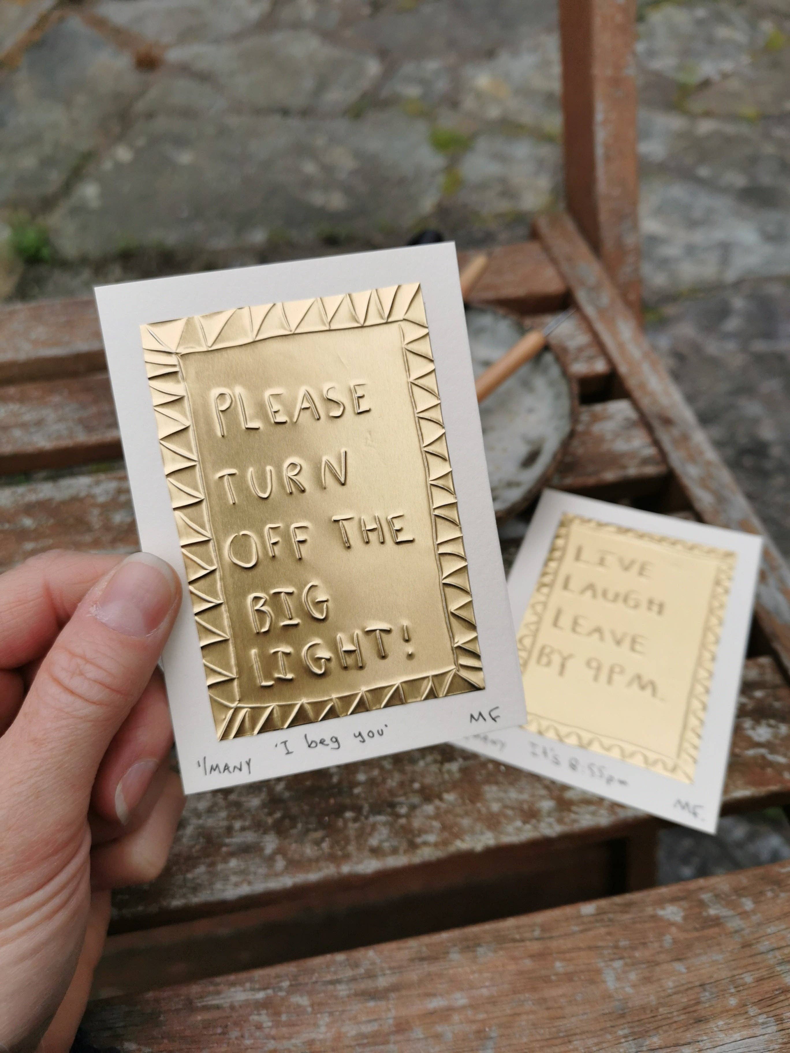 Meg Fatharly 'Please Turn Off the Big Light' Tin Embossed 10x8cm Artwork - Lifestory
