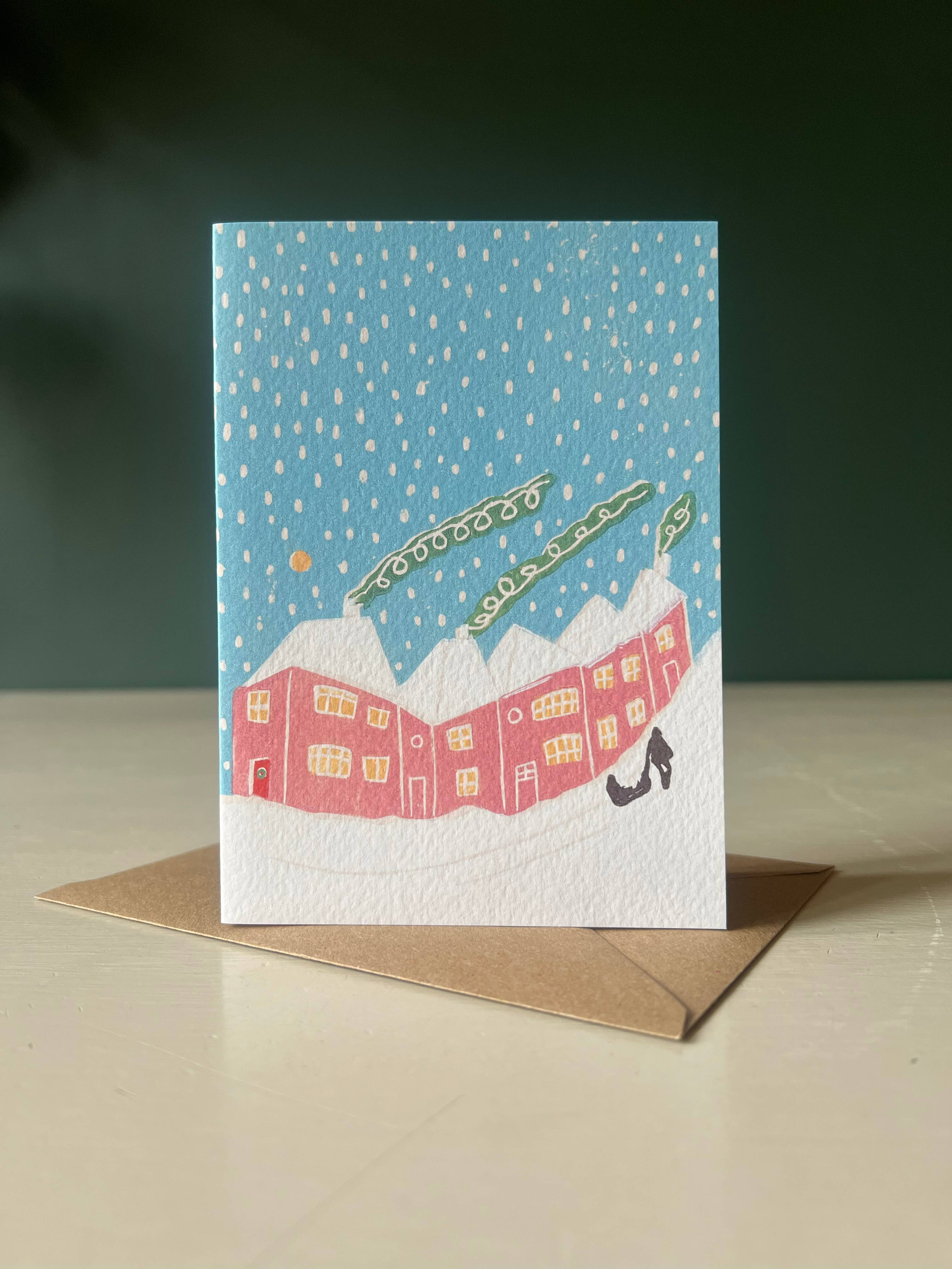 Snowy Street Christmas Holiday Greeting Card - Lifestory