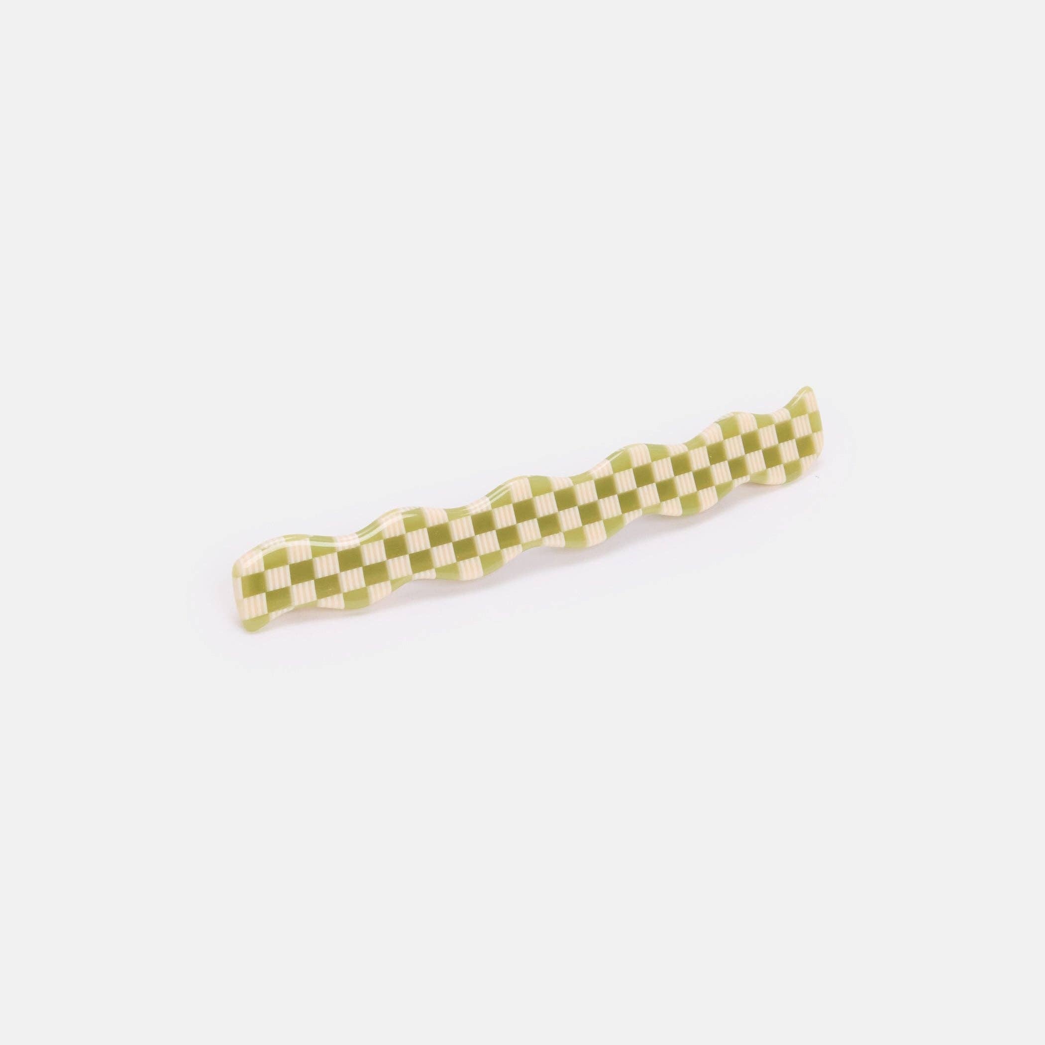 CHUNKS Skinny Wave Barrette in Olive Check - Lifestory