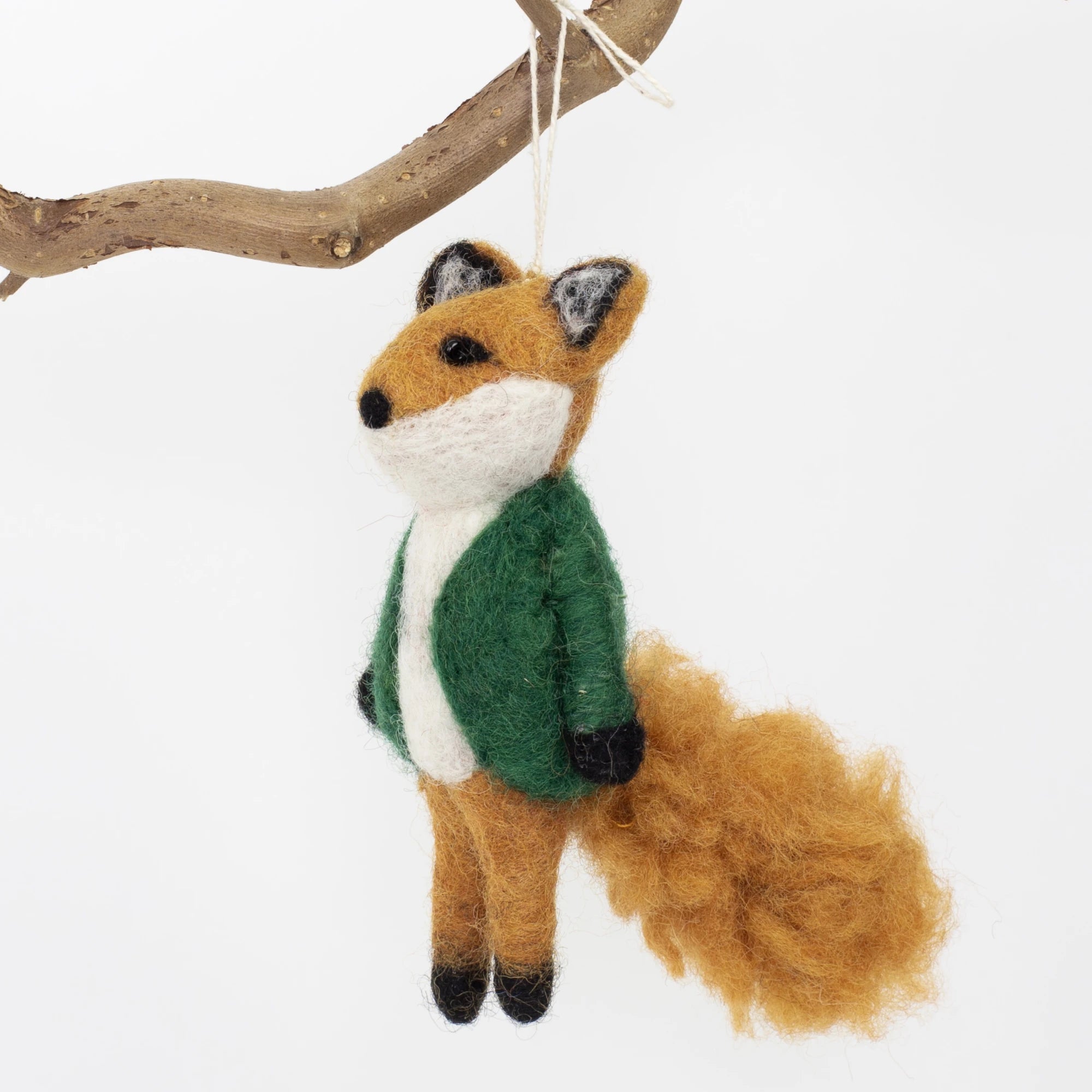 Fox In A Green Jacket Hand Felted Hanging Ornament