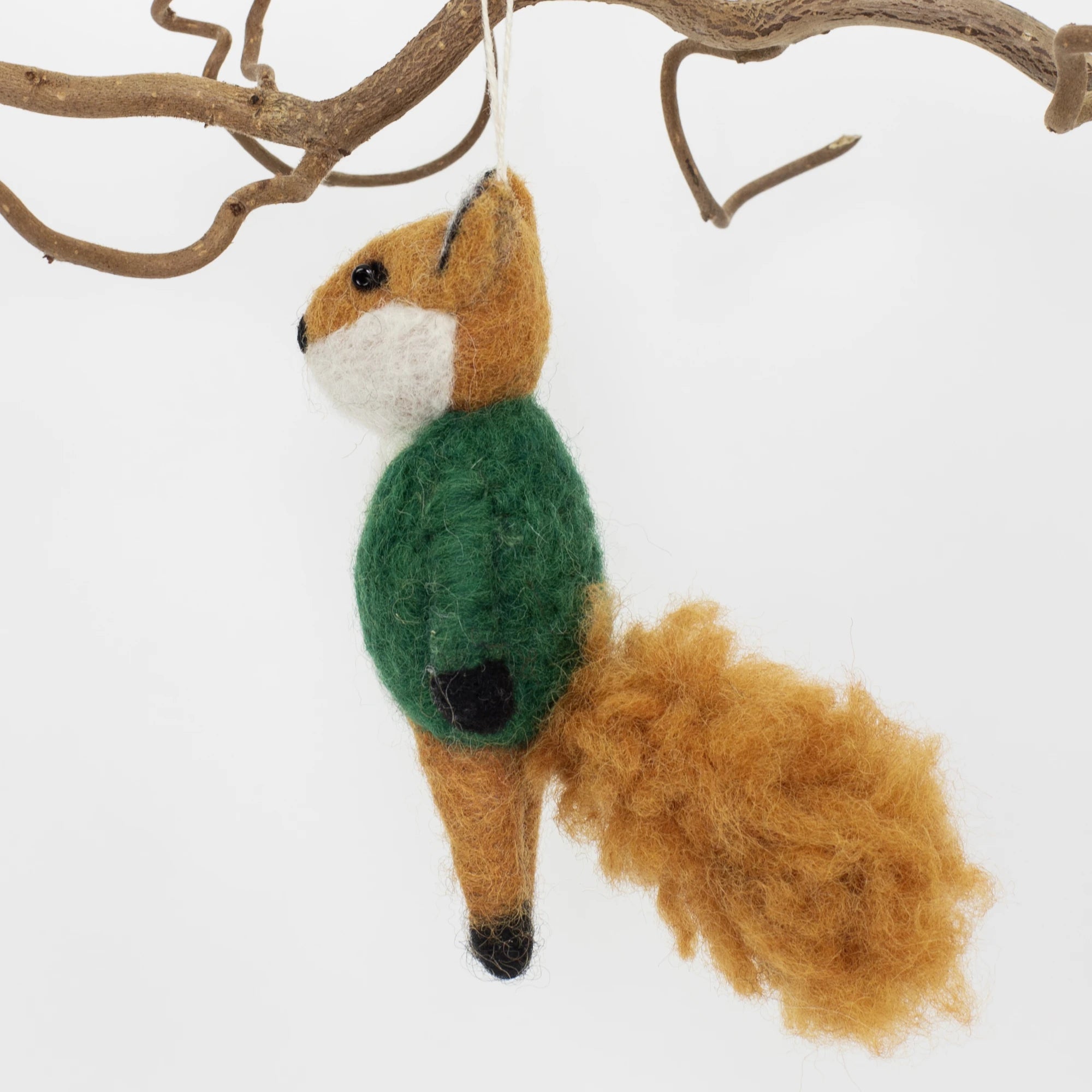 Fox In A Green Jacket Hand Felted Hanging Ornament