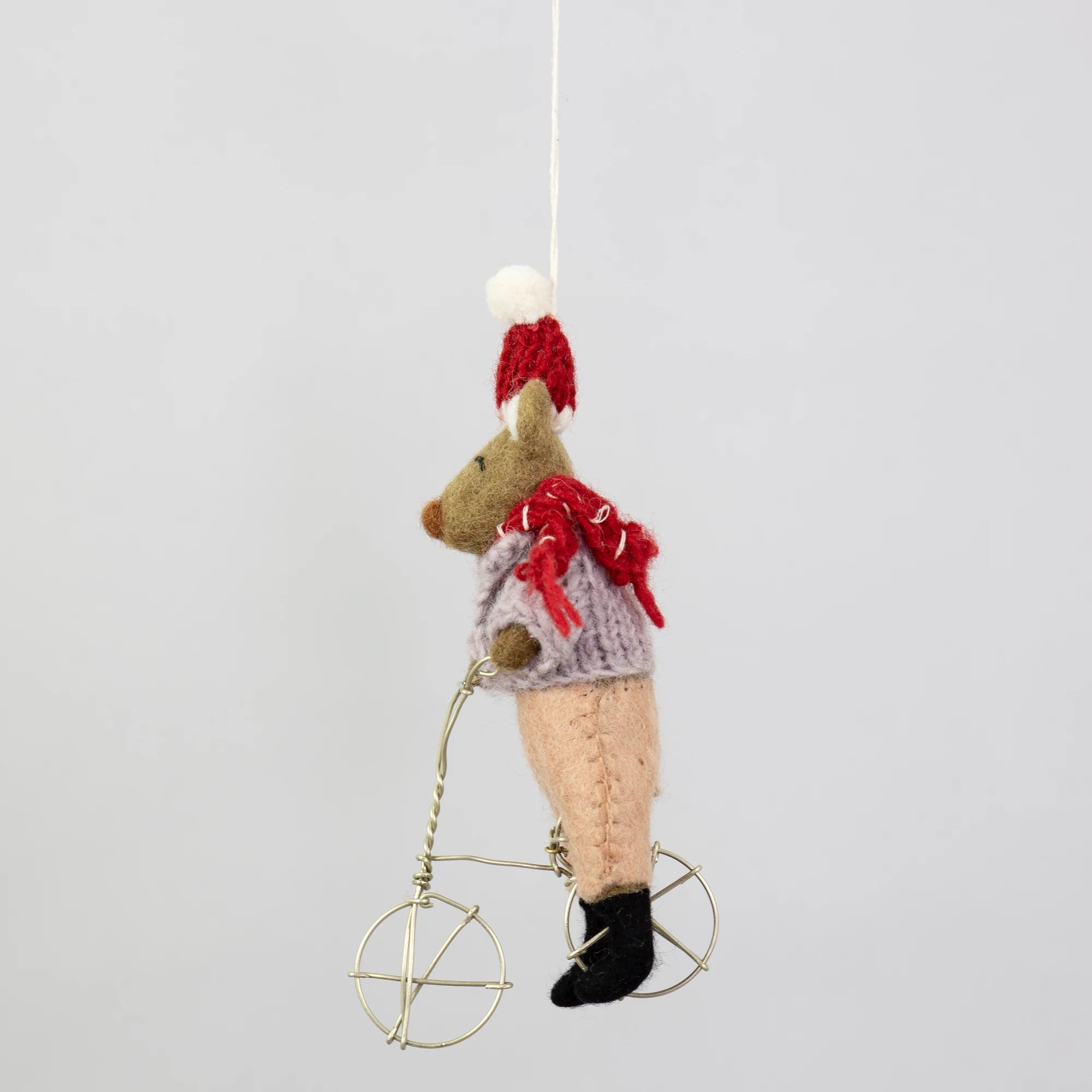 Bear With Bike Hand Felted Hanging Ornament