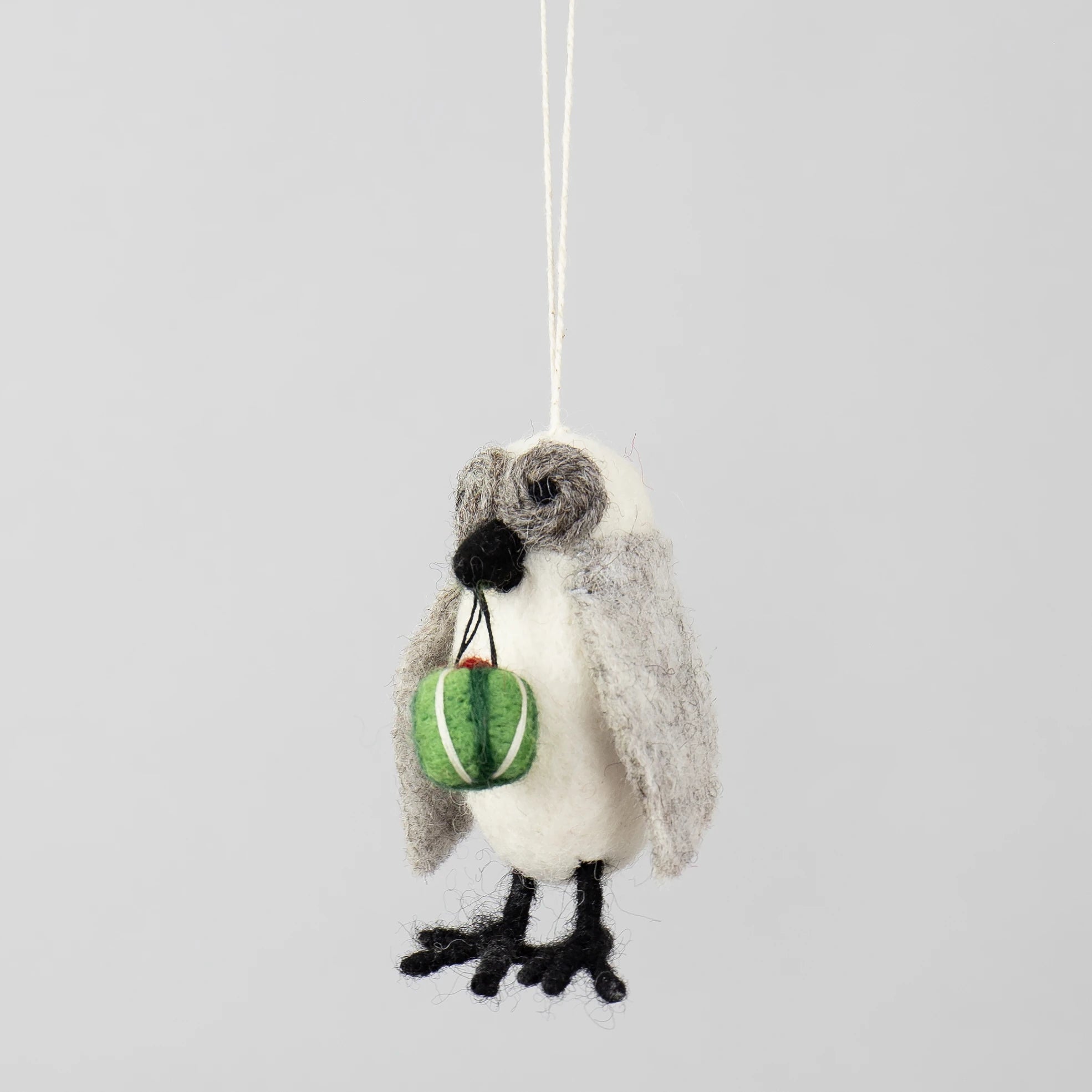 Owl With Present Hand Felted Hanging Ornament