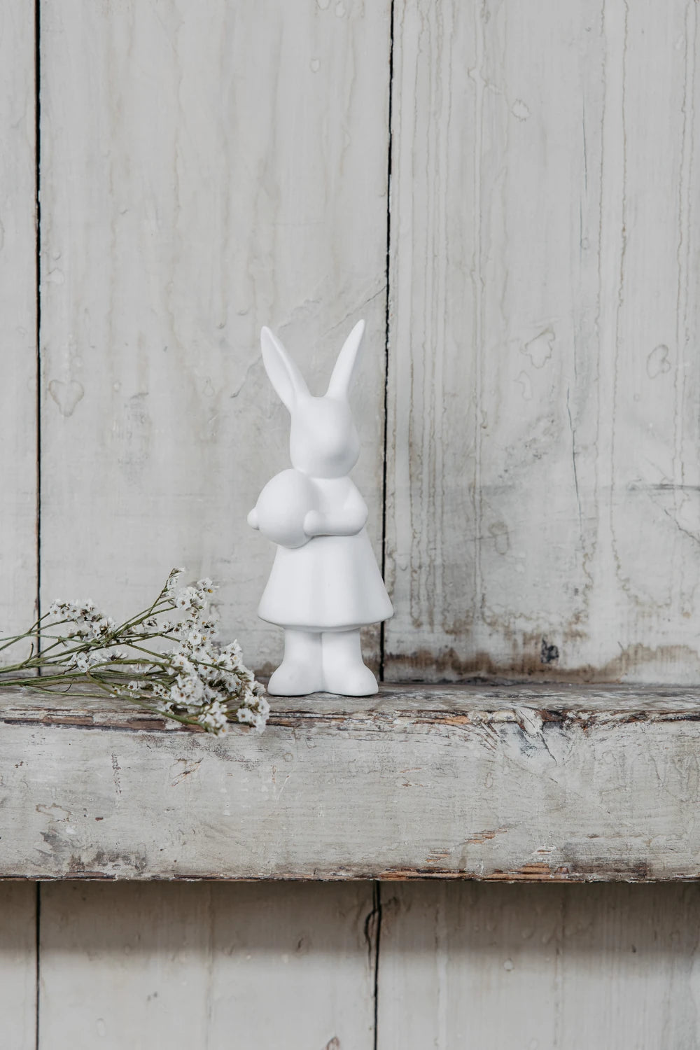 Alice Ceramic Rabbit Ornament with Egg in Matte White by Storefactory