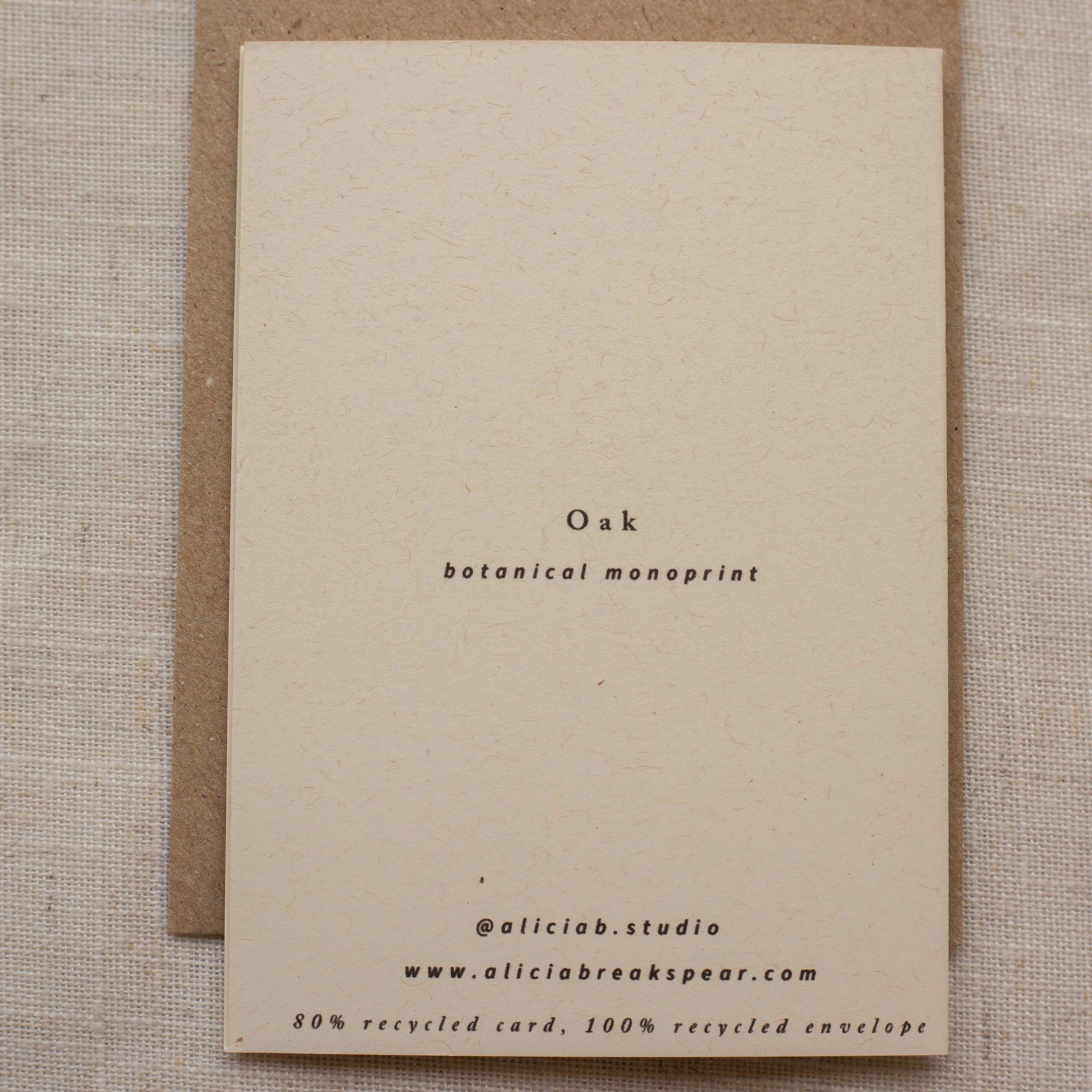 Oak Leaf A7 Botanical Monoprint Quote Card by Alicia Breakspear