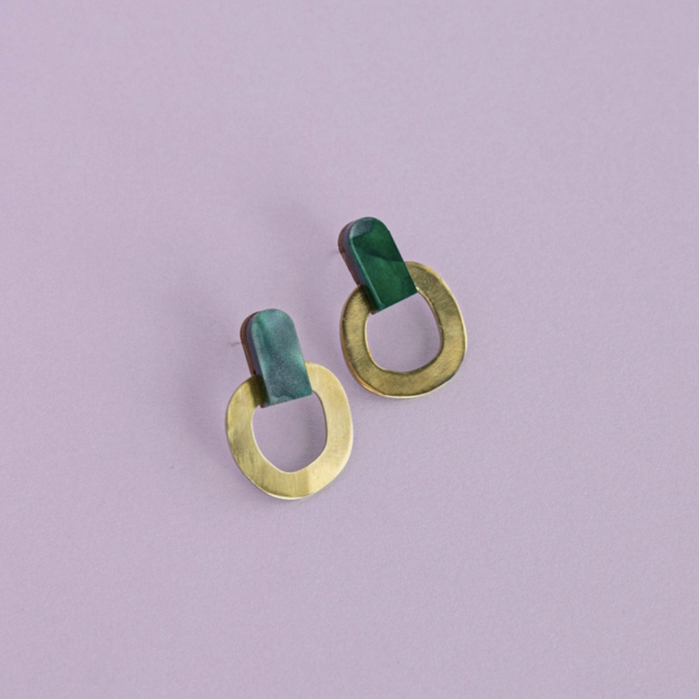 Around Stud Earrings in Acrylic, Brass & Wood by Pepper You - Lifestory