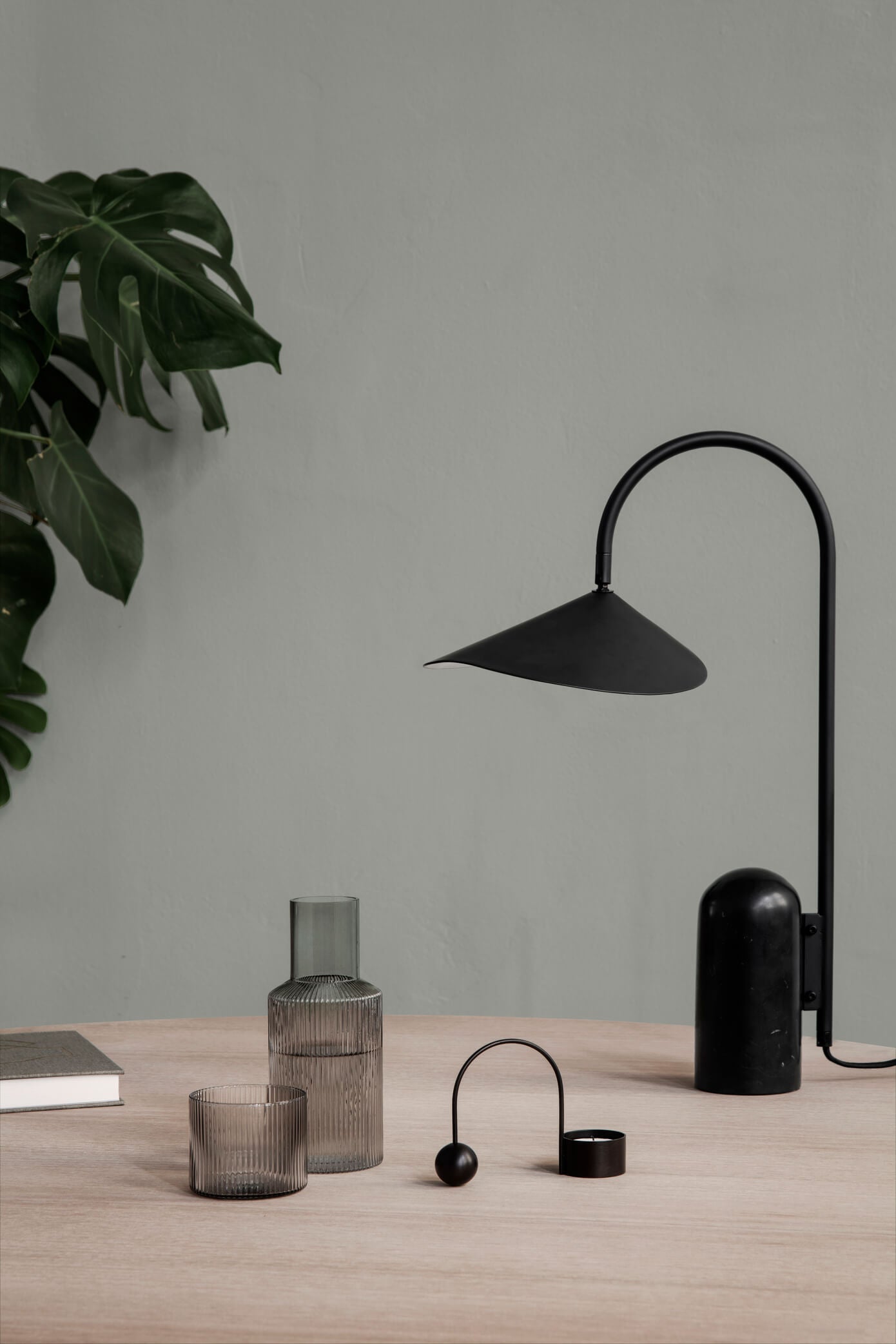 Arum Table Lamp | Black/Black Marble | by ferm Living - Lifestory