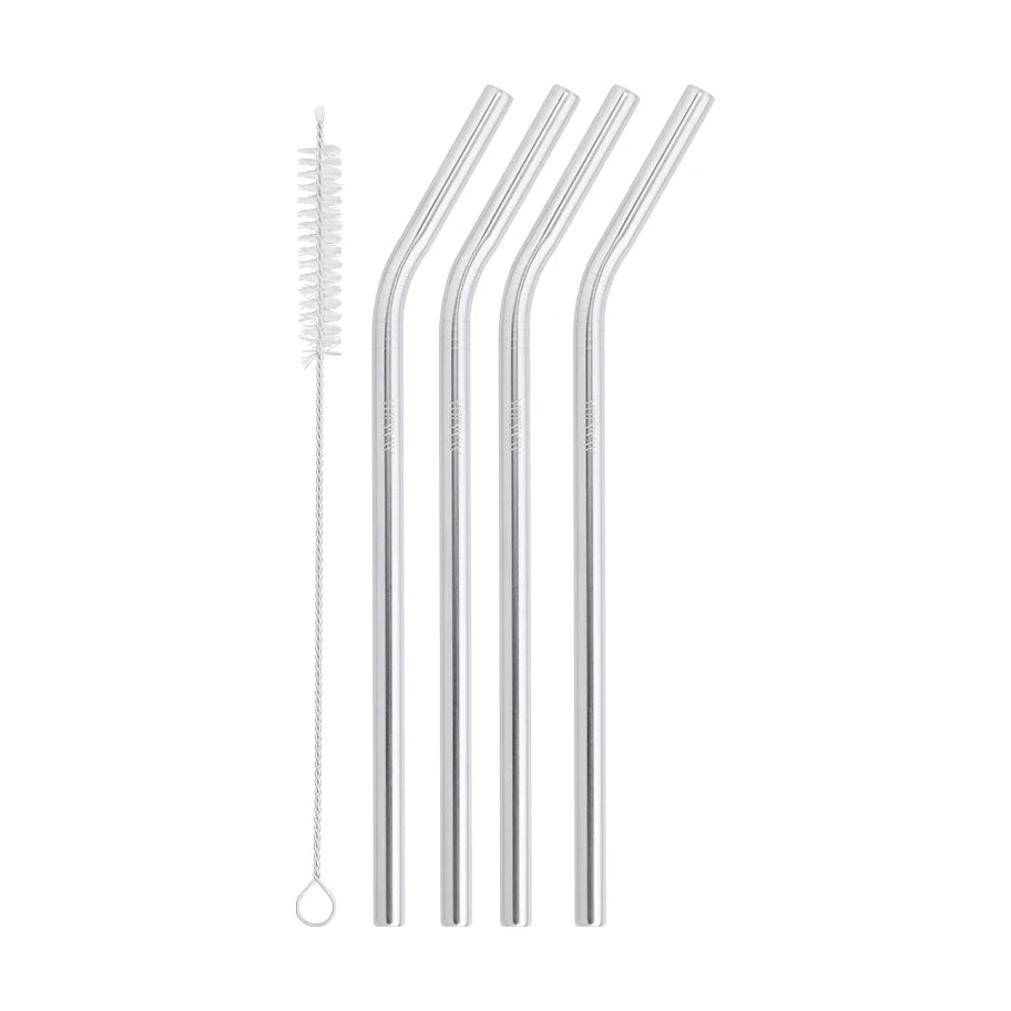 Aya&Ida Set of 4 Reusable Long Bent Steel Straws with Brush