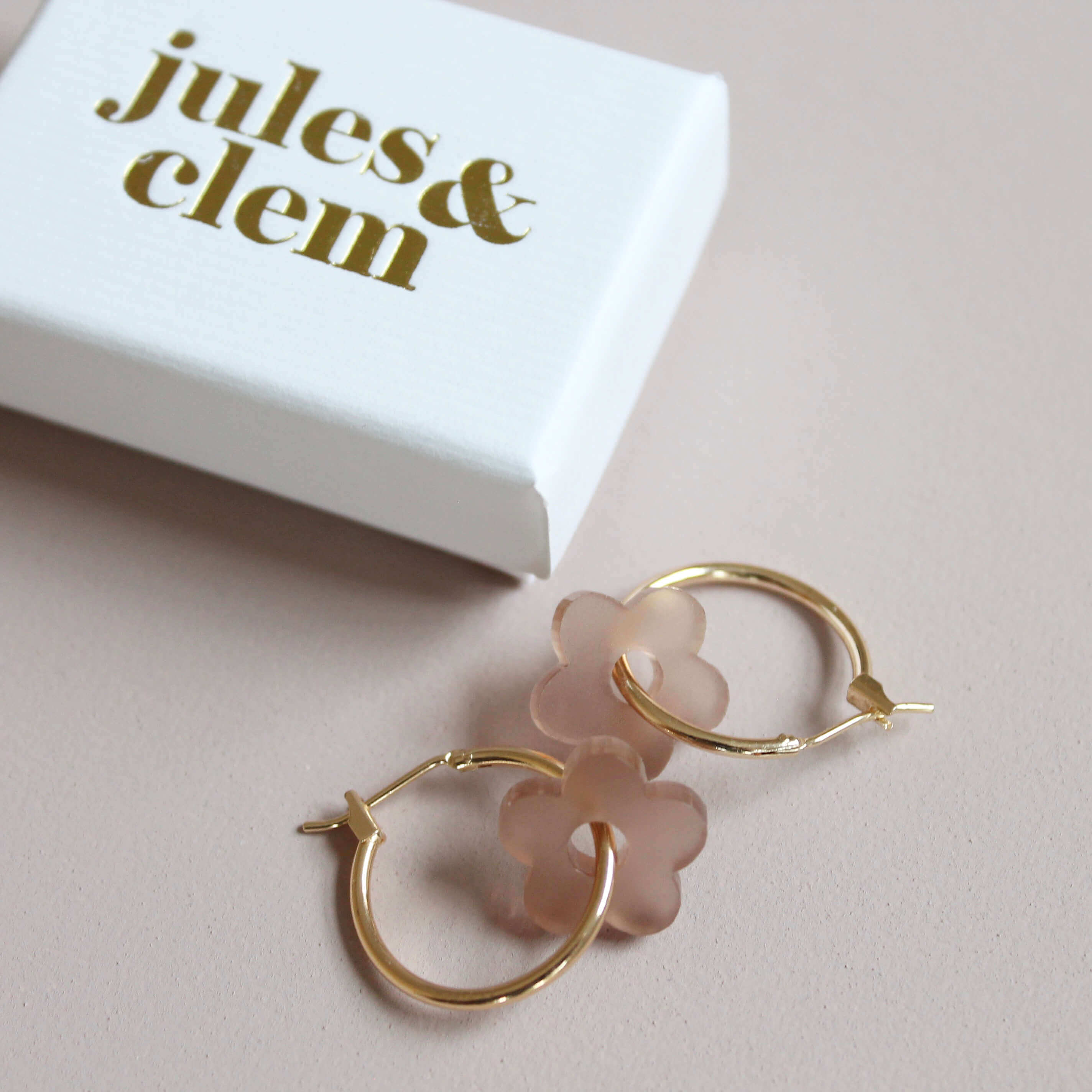 Flower Hoop Earrings | Beige | Perspex & Gold Plate | by Jules & Clem - Lifestory