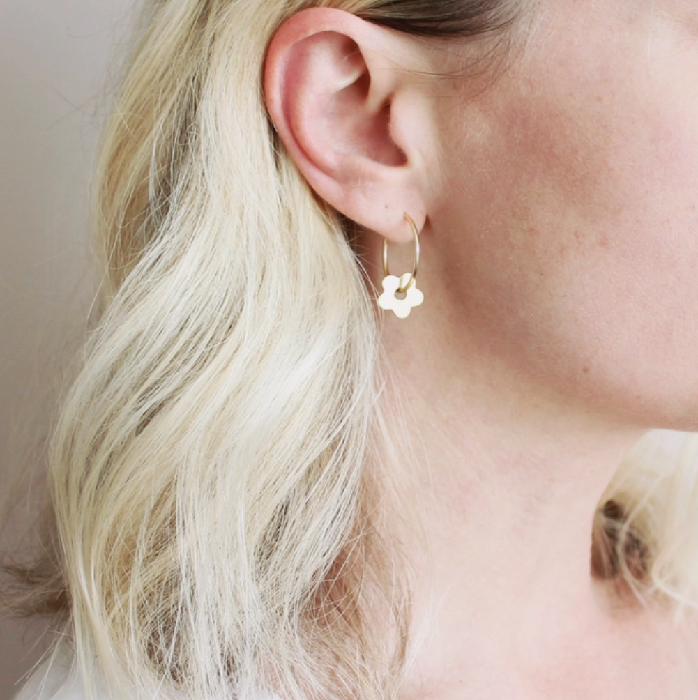 Flower Hoop Earrings | Brass & Gold Plate | by Jules & Clem - Lifestory