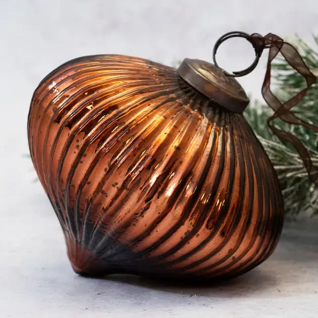 Large Ribbed Lantern Glass Christmas Ornament in Various Colours