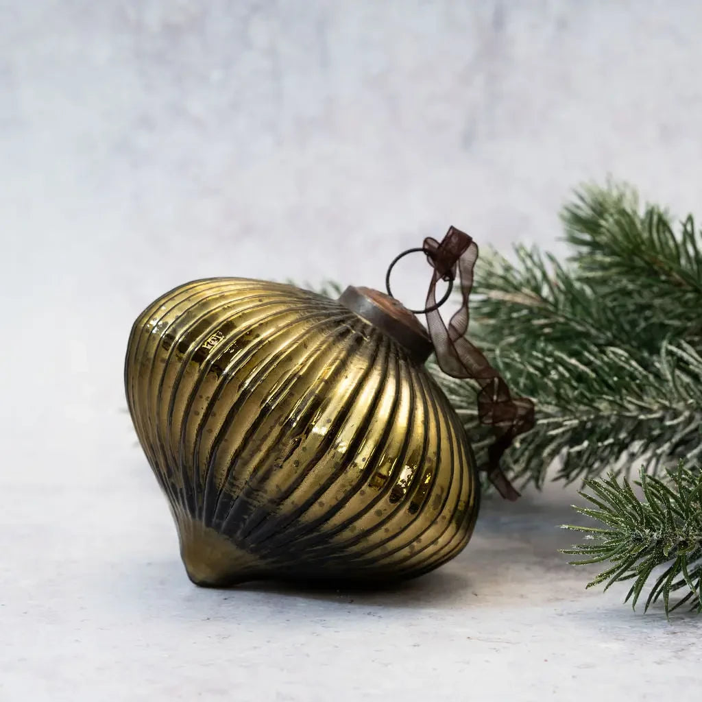 Large Ribbed Lantern Glass Christmas Ornament in Various Colours