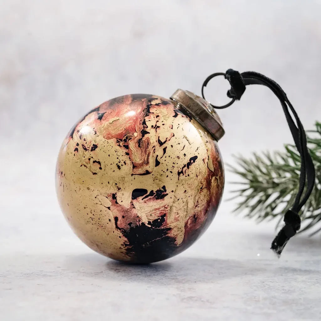 Christmas Metallic Marble Glass Hanging Ornament / Bauble