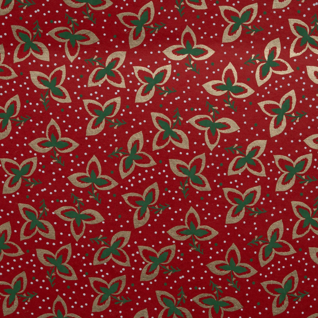 Bottle Gift Bag - Handcrafted Paper & Recycled Fabric in Red Tri-Leaf