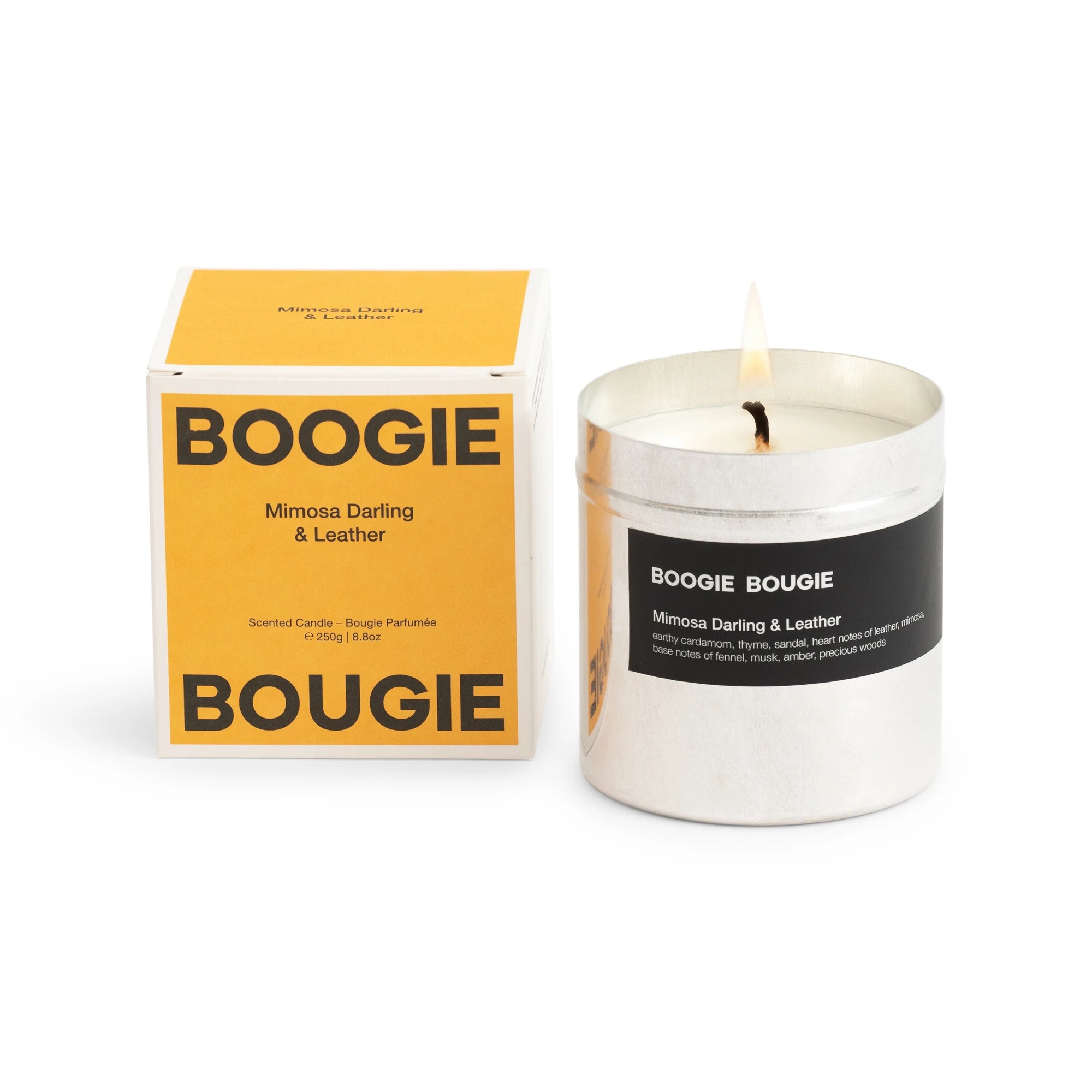 Boogie Bougie Mimosa Darling & Leather 250g Scented Soy Wax Candle - Lifestory