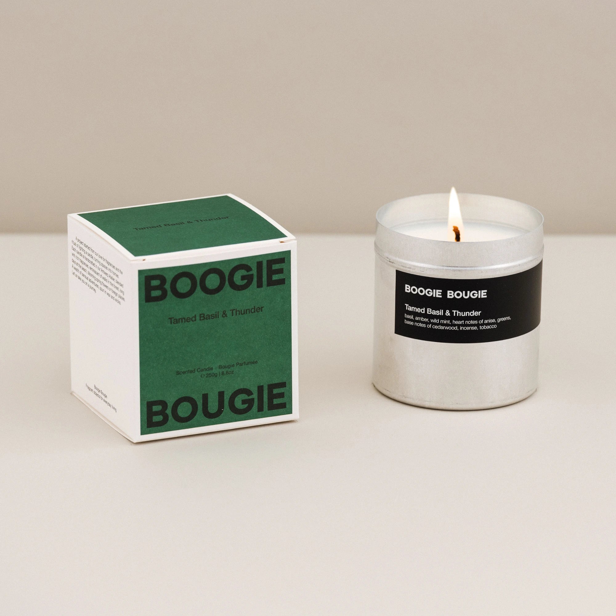 Boogie Bougie Tamed Basil & Thunder 250g Scented Soy Wax Candle - Lifestory
