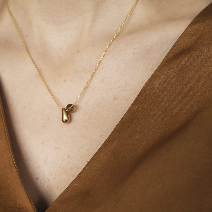 Kira Pear Teardrop & Quartz Necklace by brass+bold