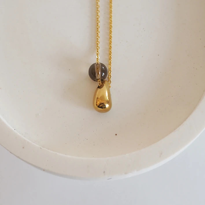 Kira Pear Teardrop & Quartz Necklace by brass+bold