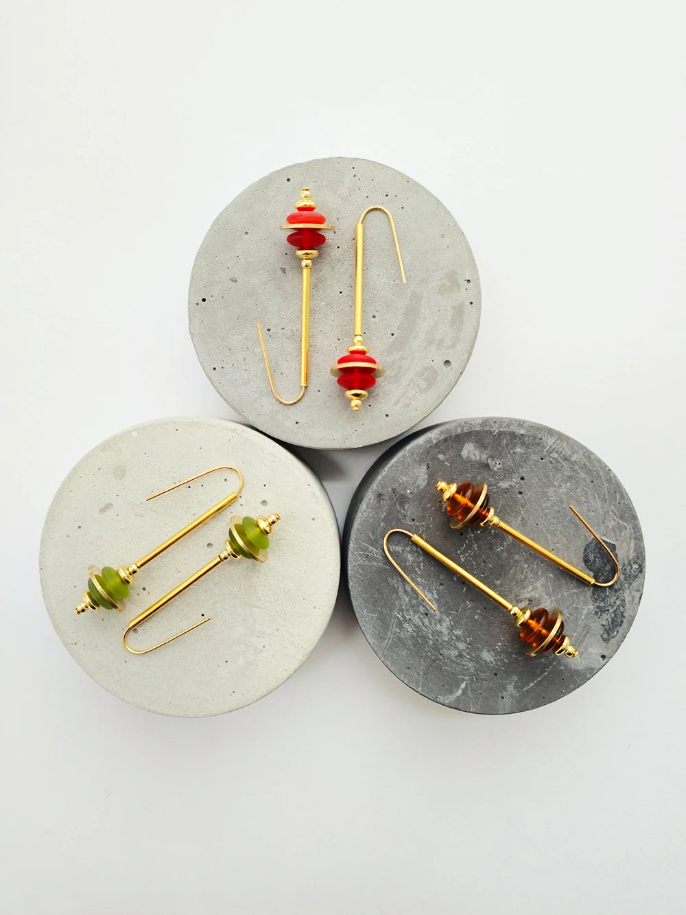 Colore Impilati Brass and Glass Earrings in various colours by brass+bold