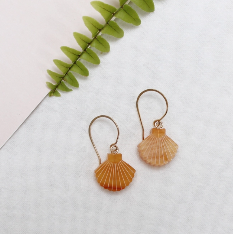 Scallop Shell Drop Earrings | Caramel | Perspex | by Jules & Clem - Lifestory